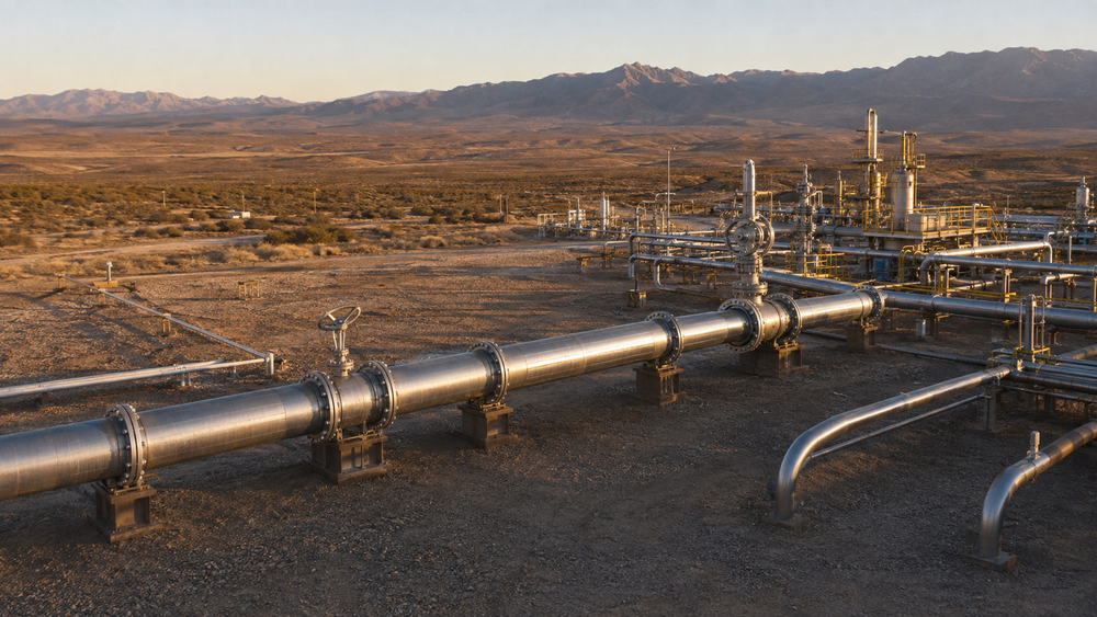 Steel gathering pipelines at a gas facility in the field